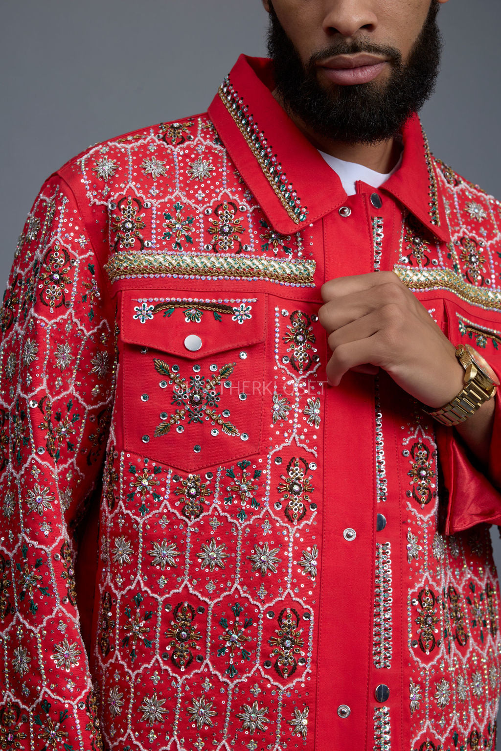 Men's Hand-Made Denim Jacket [Red]