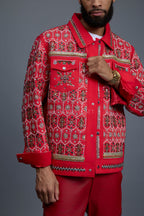 Men's Hand-Made Denim Jacket [Red]