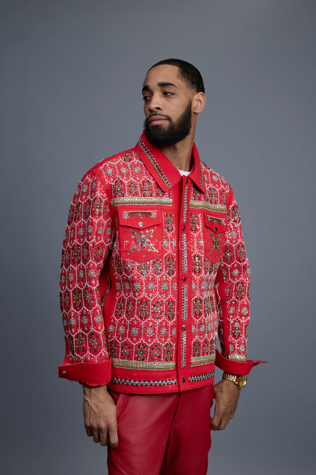 Men's Hand-Made Denim Jacket [Red]
