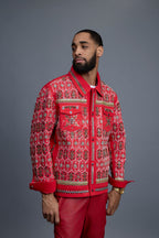 Men's Hand-Made Denim Jacket [Red]