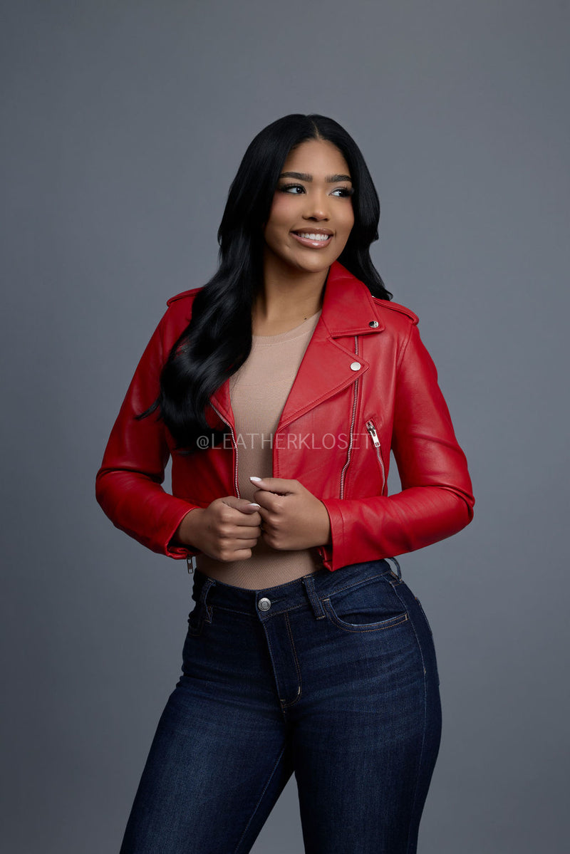 Women's Slim-Fit Classic Crop Biker [Red]