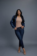 Women's Leather Hoodie [Navy Blue]