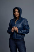 Women's Leather Hoodie [Navy Blue]