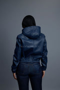 Women's Leather Hoodie [Navy Blue]
