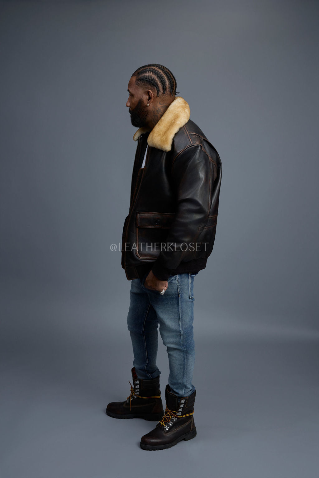 Men's Leather Pilot Aviator Bomber Jacket [Antique Brown]