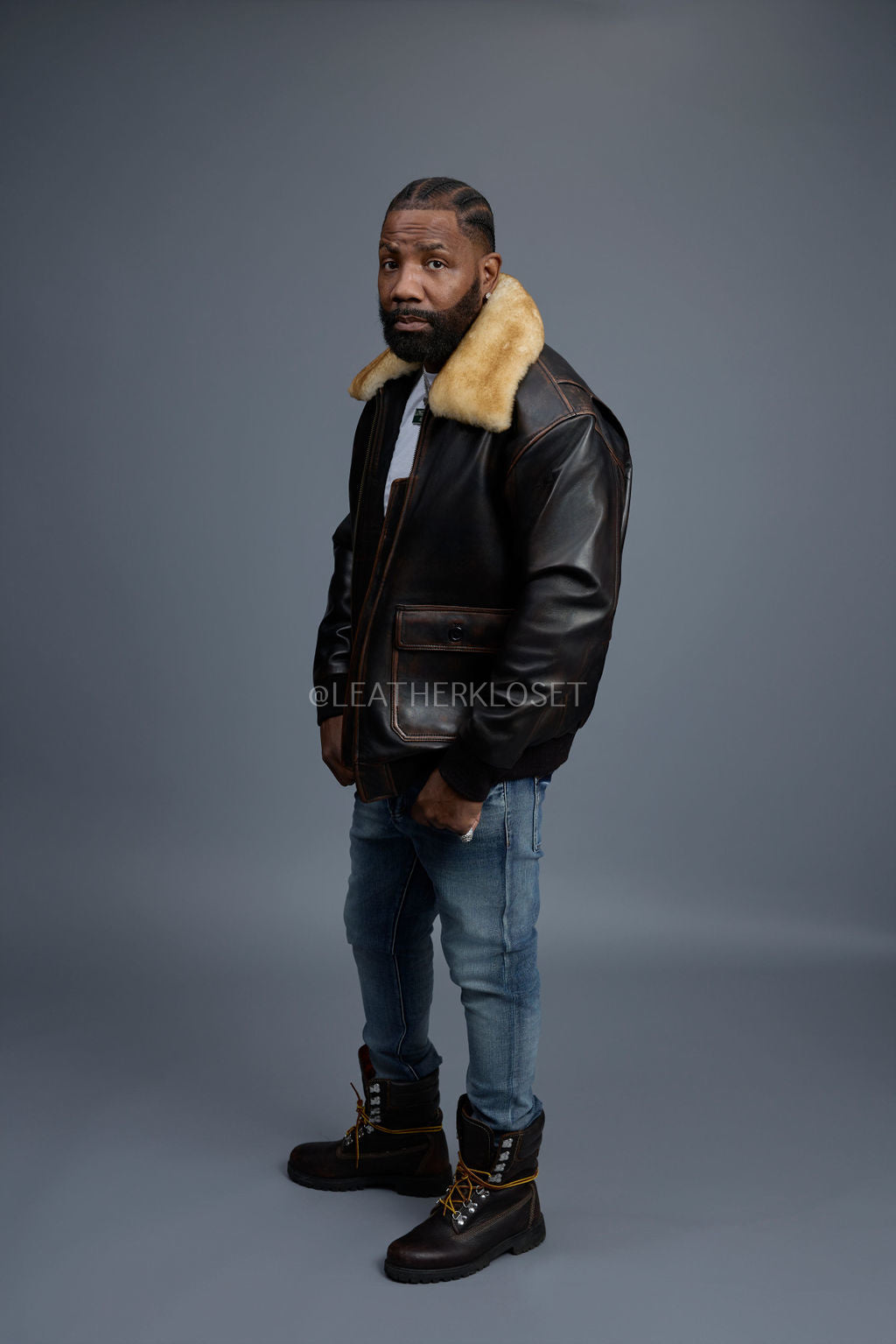 Men's Leather Pilot Aviator Bomber Jacket [Antique Brown]