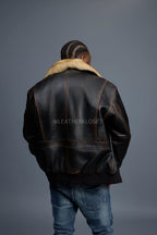 Men's Leather Pilot Aviator Bomber Jacket [Copper]