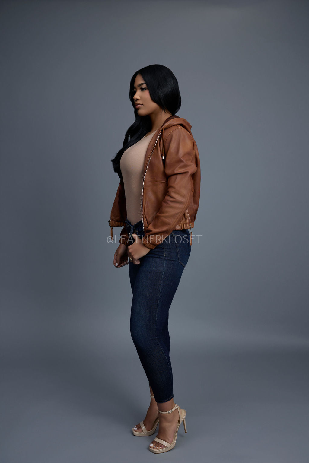 Women's Leather Hoodie [Caramel Crunch]