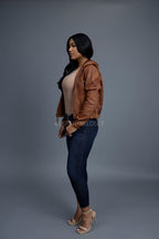 Women's Leather Hoodie [Caramel Crunch]