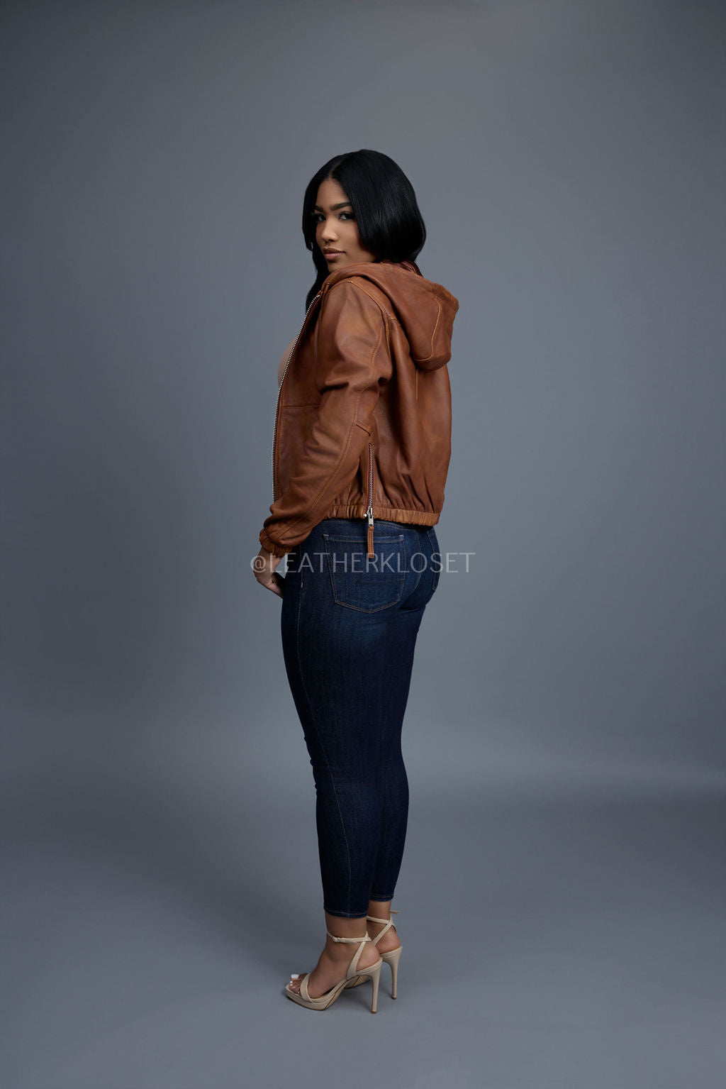 Women's Leather Hoodie [Caramel Crunch]