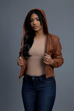 Women's Leather Hoodie [Caramel Crunch]