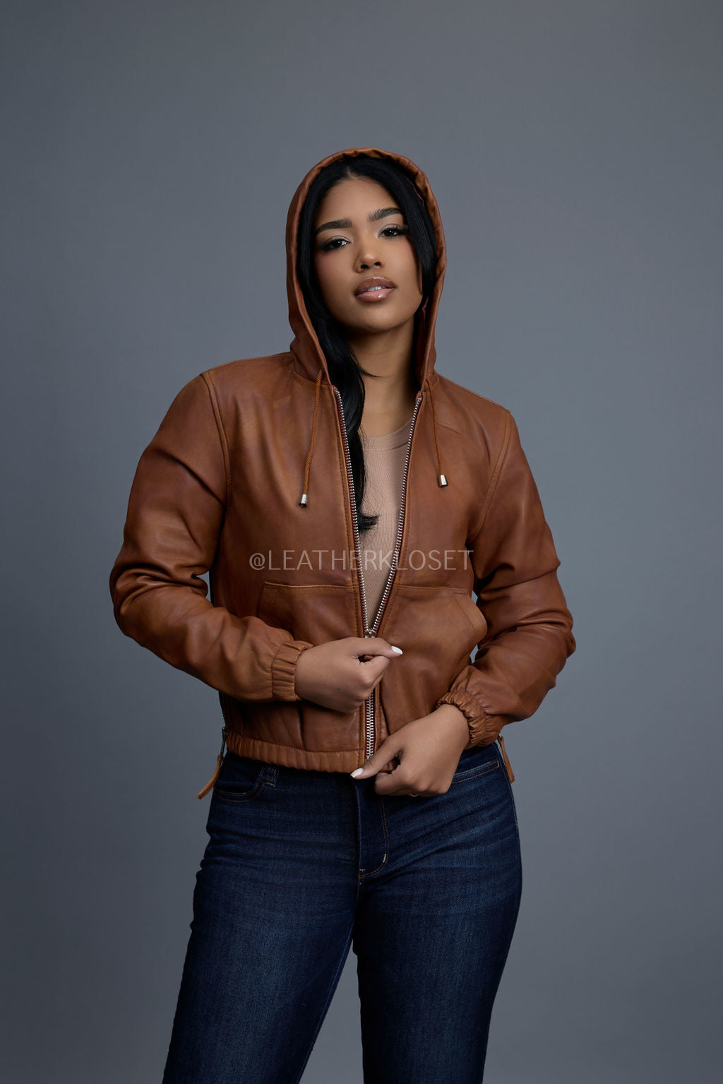 Women's Leather Hoodie [Caramel Crunch]