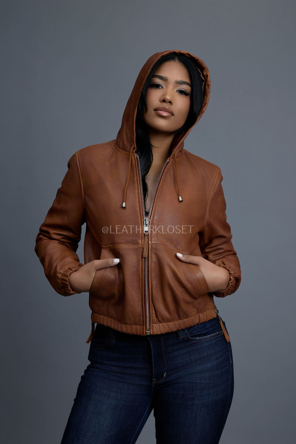 Women's Leather Hoodie [Caramel Crunch]