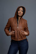 Women's Leather Hoodie [Caramel Crunch]