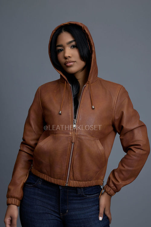 Women's Leather Hoodie [Caramel Crunch]