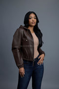 Women's Leather Hoodie [Chocolate]