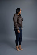 Women's Leather Hoodie [Chocolate]