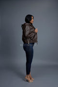 Women's Leather Hoodie [Chocolate]