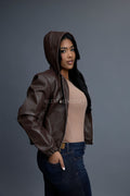 Women's Leather Hoodie [Chocolate]