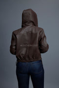 Women's Leather Hoodie [Chocolate]