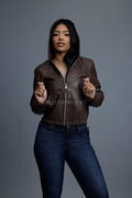 Women's Leather Hoodie [Chocolate]