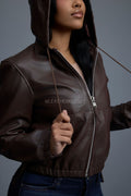 Women's Leather Hoodie [Chocolate]