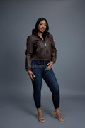 Women's Leather Hoodie [Chocolate]