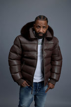 Men’s Aspen Leather Bubble Bomber Jacket [Chocolate]