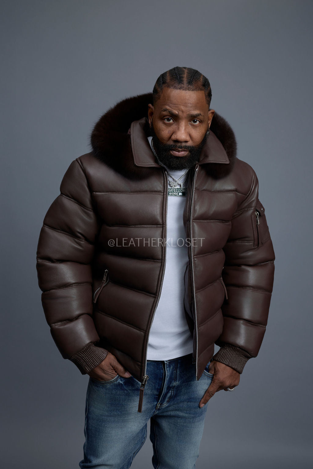 Men’s Aspen Leather Bubble Bomber Jacket [Chocolate]