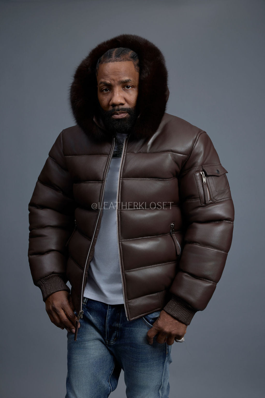 Men’s Aspen Leather Bubble Bomber Jacket [Chocolate]