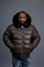 Men’s Aspen Leather Bubble Bomber Jacket [Chocolate]