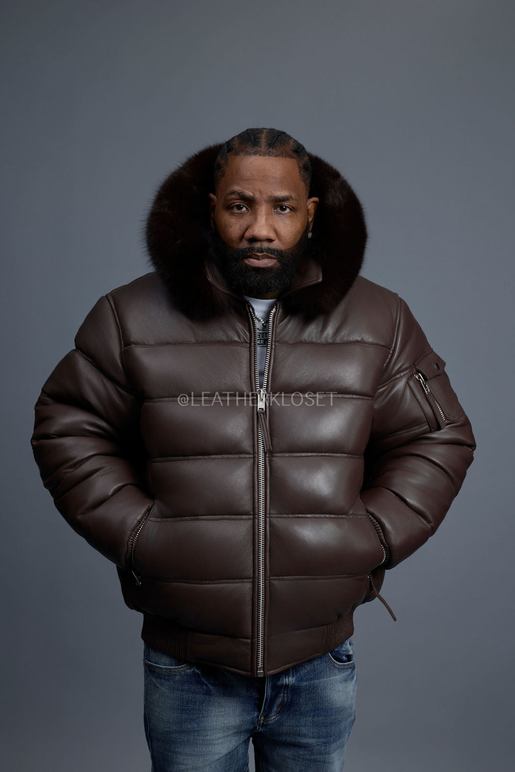 Men’s Aspen Leather Bubble Bomber Jacket [Chocolate]