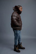 Men’s Aspen Leather Bubble Bomber Jacket [Chocolate]