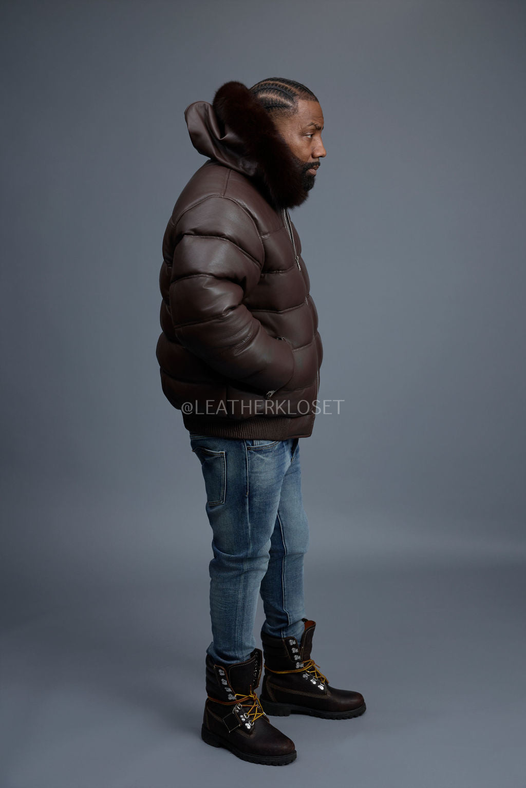 Men’s Aspen Leather Bubble Bomber Jacket [Chocolate]