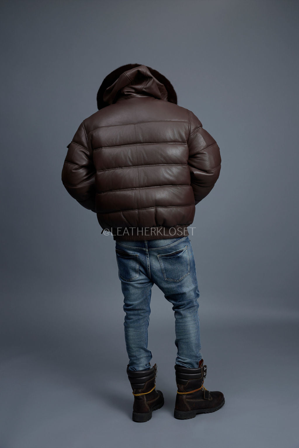 Men’s Aspen Leather Bubble Bomber Jacket [Chocolate]