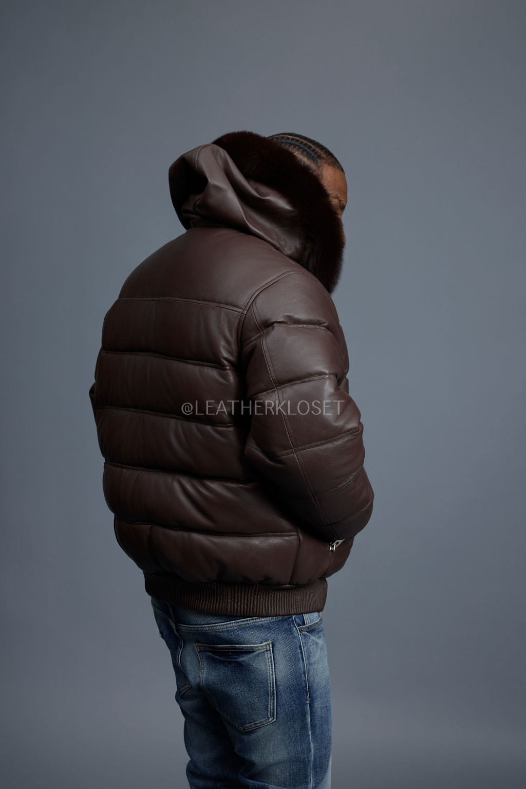 Men’s Aspen Leather Bubble Bomber Jacket [Chocolate]