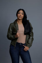 Women's Leather Hoodie [Olive]