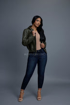 Women's Leather Hoodie [Olive]