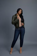 Women's Leather Hoodie [Olive]