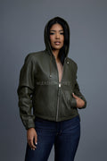 Women's Leather Hoodie [Olive]