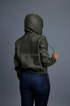 Women's Leather Hoodie [Olive]