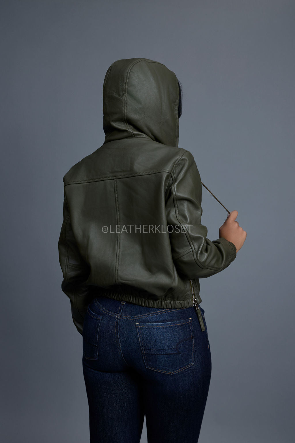 Women's Leather Hoodie [Olive]
