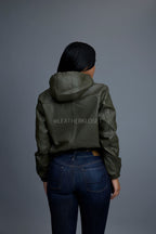Women's Leather Hoodie [Olive]