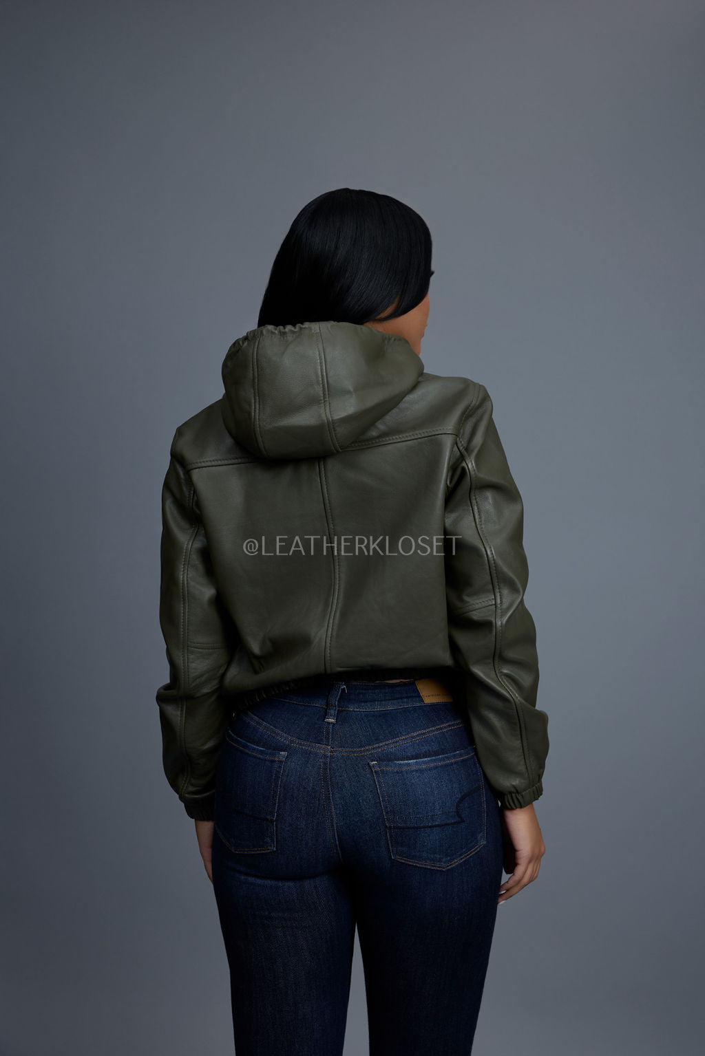 Women's Leather Hoodie [Olive]