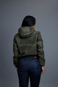 Women's Leather Hoodie [Olive]