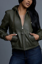Women's Leather Hoodie [Olive]