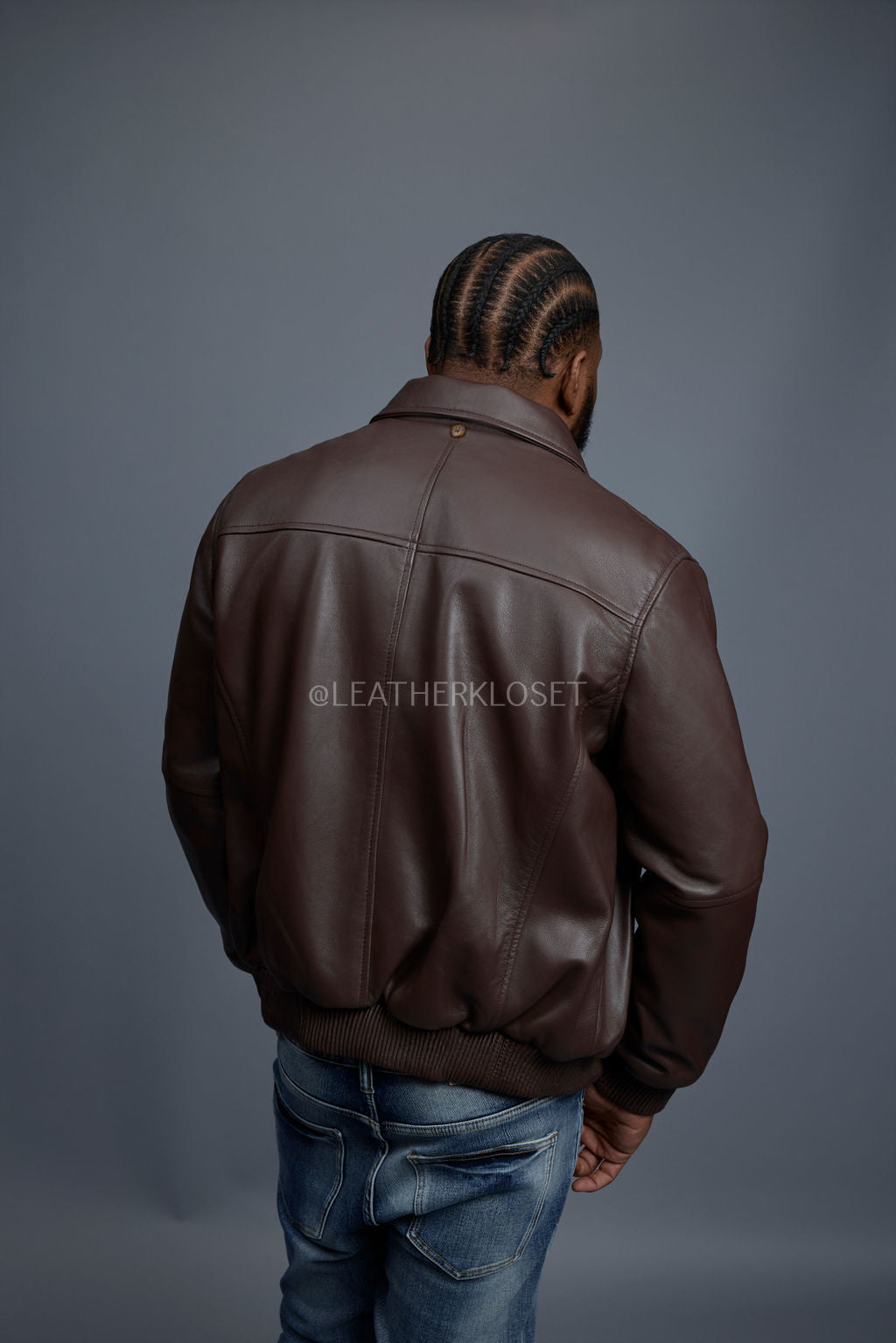 Men's Classic Baseball Leather Jacket With Collar [Chocolate]