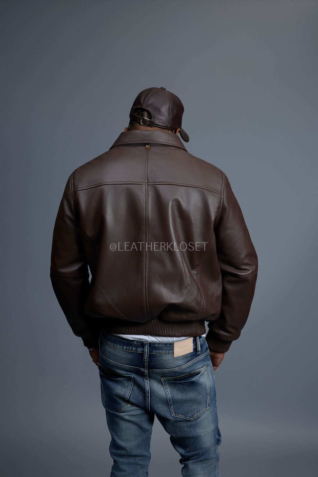 Men's Classic Baseball Leather Jacket With Collar [Chocolate]