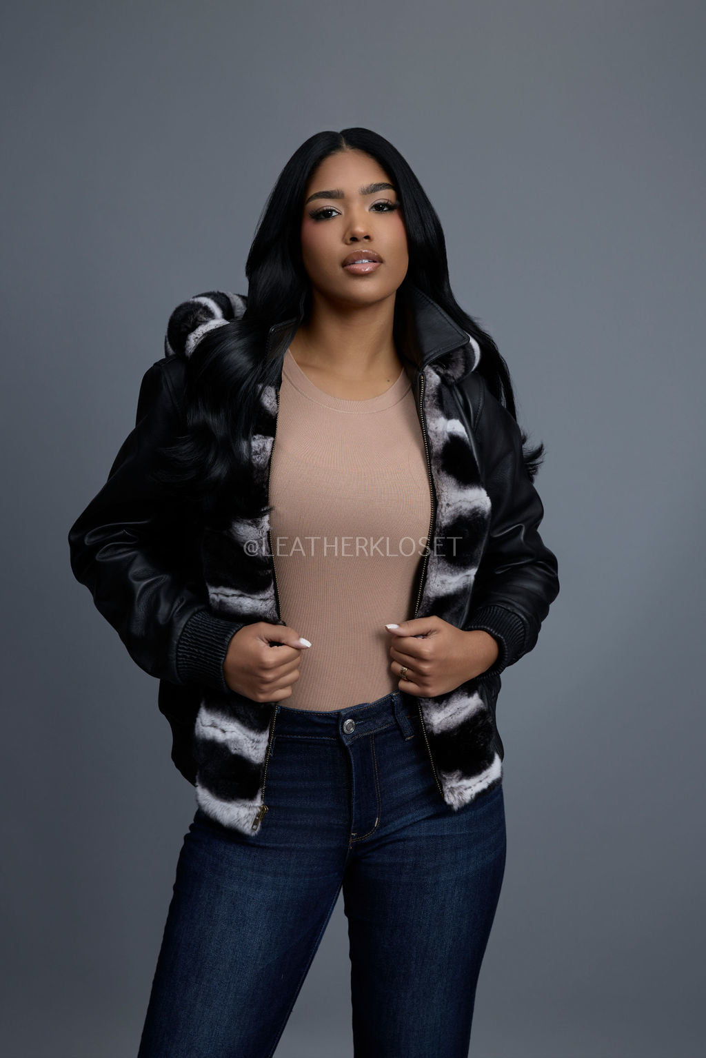 Women's Leather With Chinchilla Rex Combo