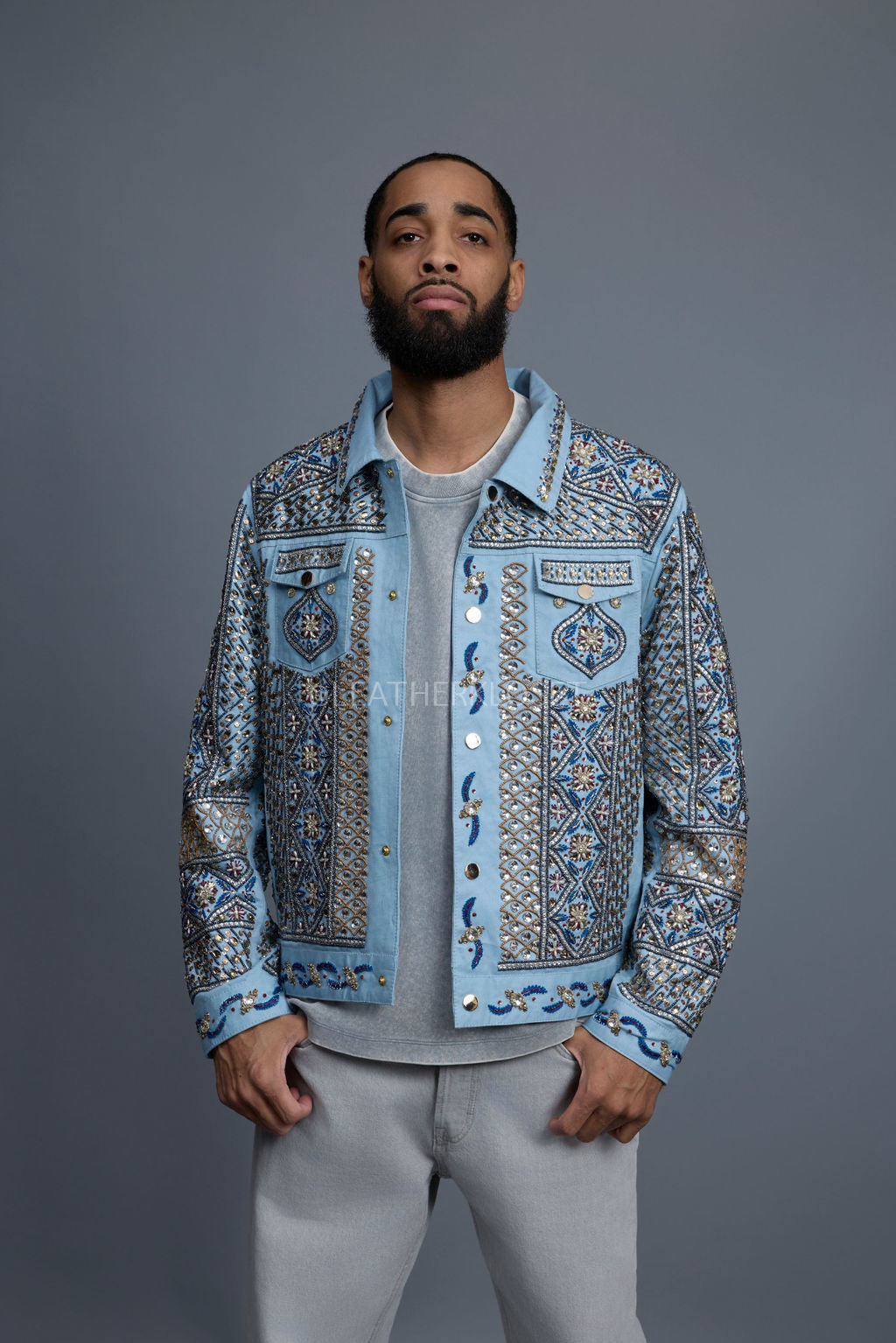 Men's Hand-Made Denim Jacket [Ice Blue]